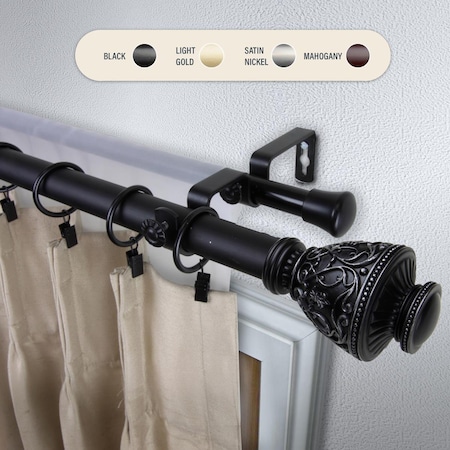 Central Design 1 in. Ron Double Curtain Rod with 160 to 240 in. Extension, Black 100-09-1602-D